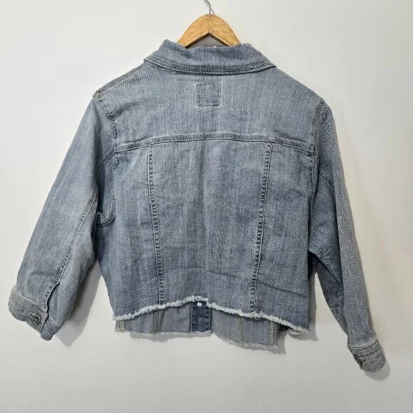 Torrid Crop Denim Jacket Light Wash Sz 3X Stretch 3/4 Sleeve Button Up Collared - Picture 4 of 12